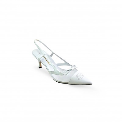 CHANEL WHITE MESH BOW SLINGBACK HEELS 